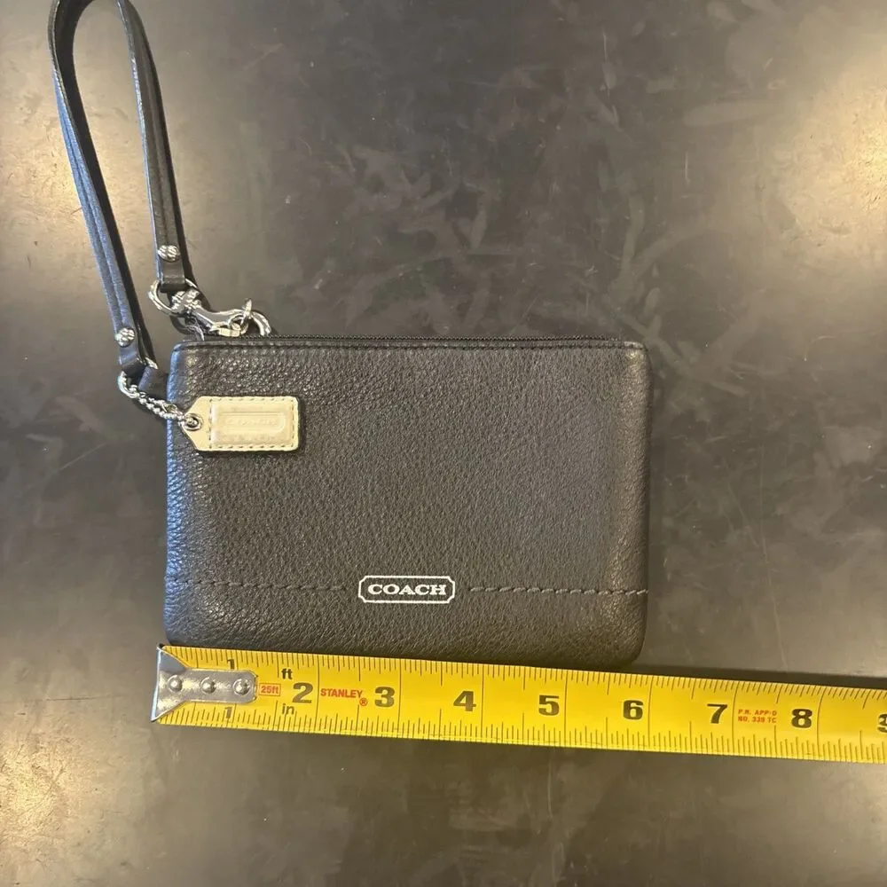 Coach Black Leather Teal Lined Wristlet w/ Zipper Credit Card Slot & Strap